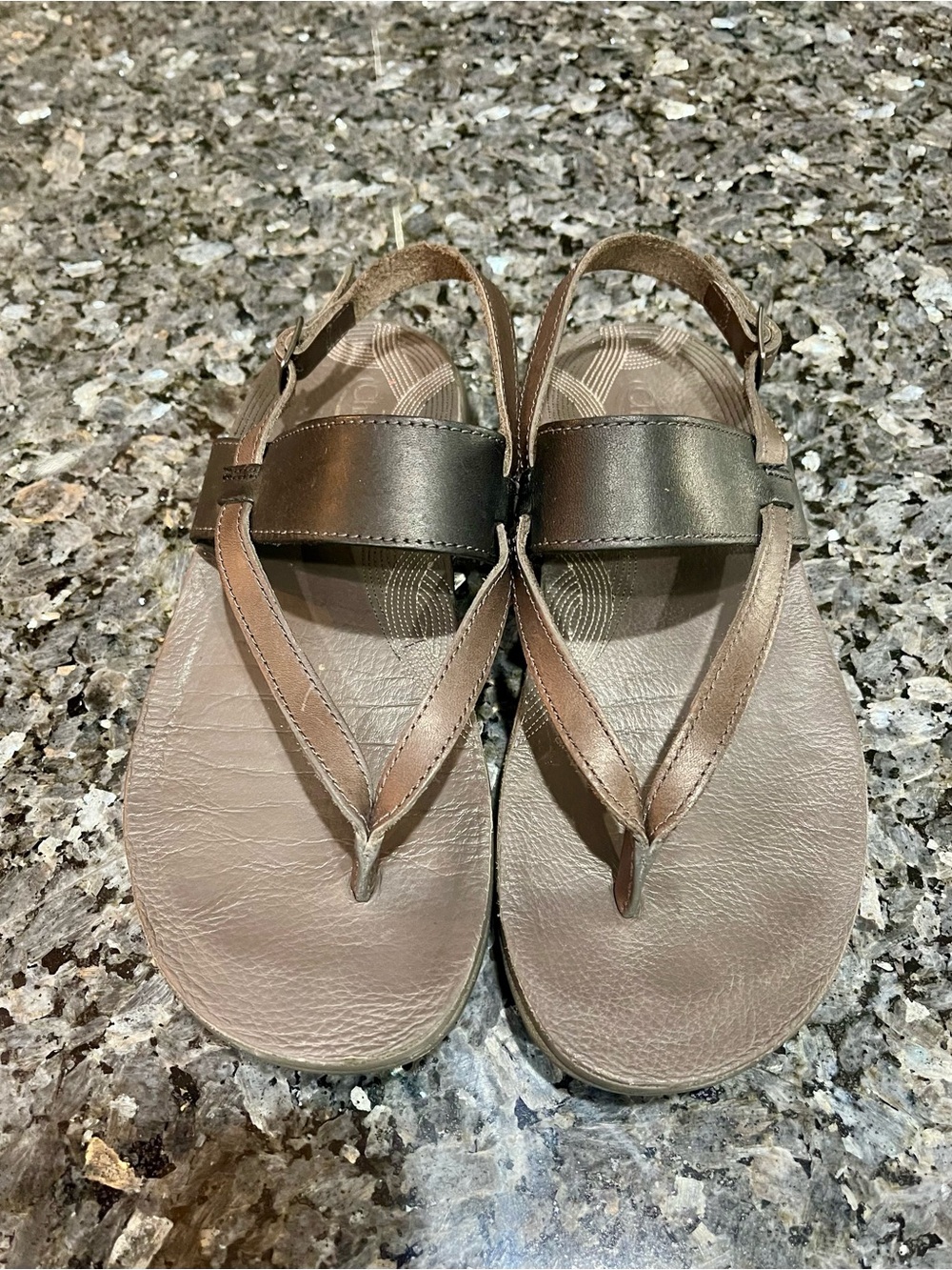 Chaco Maya II Leather Slingback Thong Sandals Brown and Black 7